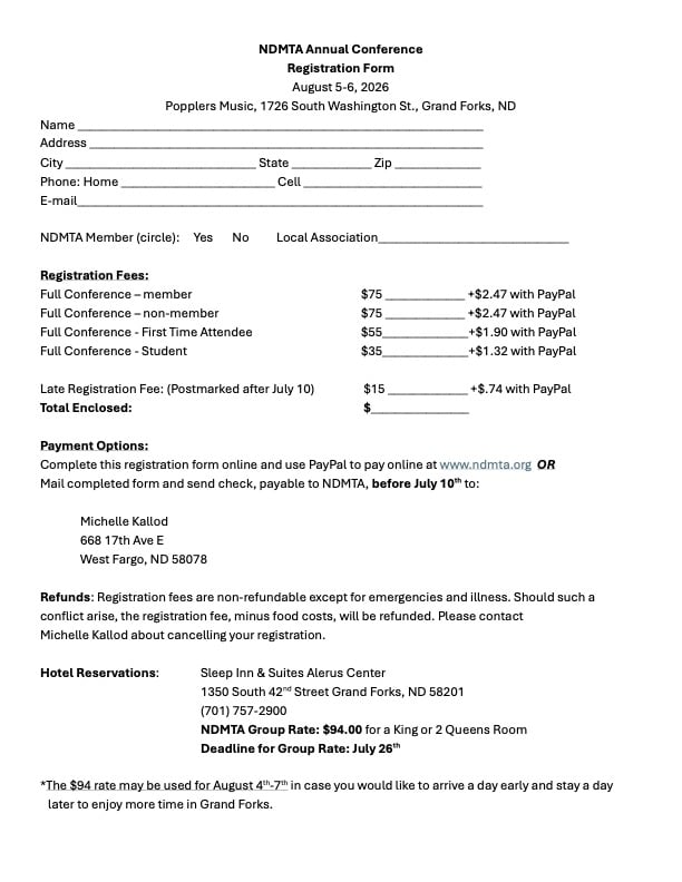 NDMTA Conference Registration Form 2026